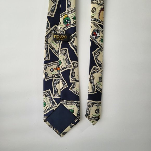 Vintage 90s Looney Tunes‎ Character Money All Over Print Men's Neck Tie - Picture 4 of 7